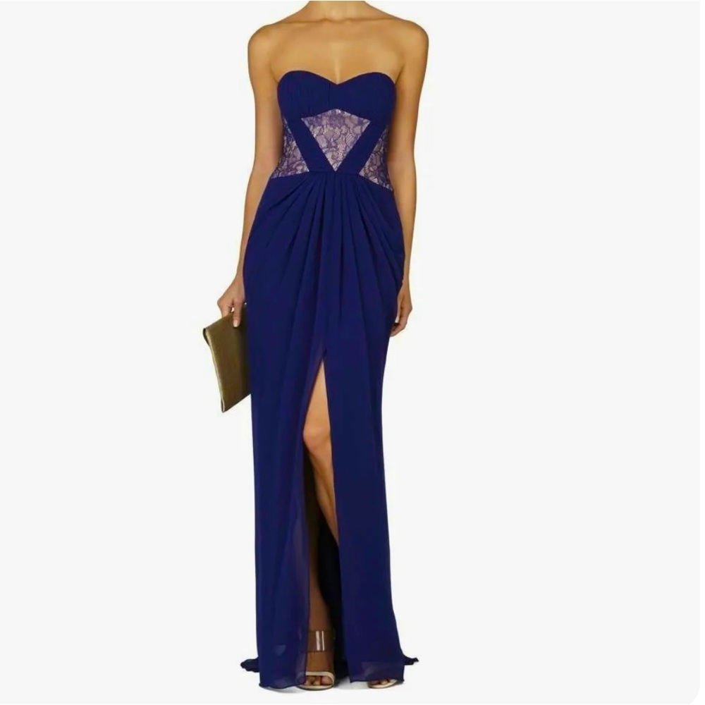 NWT BCBGMaxAzria Natalea Gown w/ Small Train, Orient Blue, Size 6